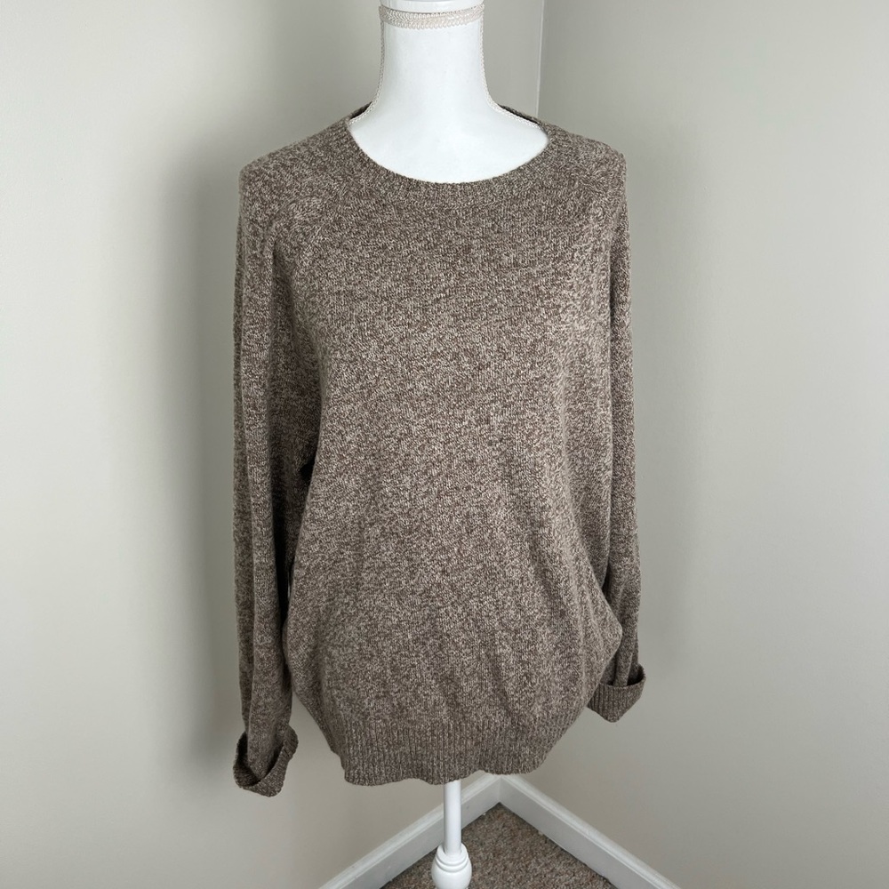 J. Crew Lamb’s Wool Blend Heathered Brown Crew Neck Sweater